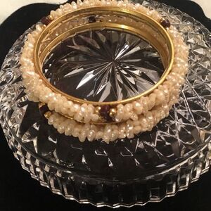 Goldtone Faux Seed Pearl Bracelet Set